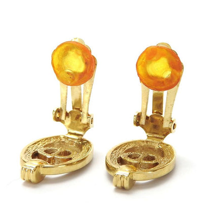 Christian DIOR Earrings Gold CD Logo Ladies GP Plated Rhinestone Accessories