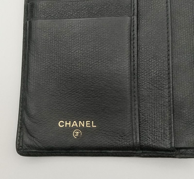 Chanel Long Wallet Coco Button Bifold Wallet Black Leather 60bs190