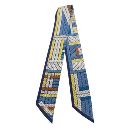 Hermes Twilly Tress Silk Yellow Scarf Yellow- Blue — view 2