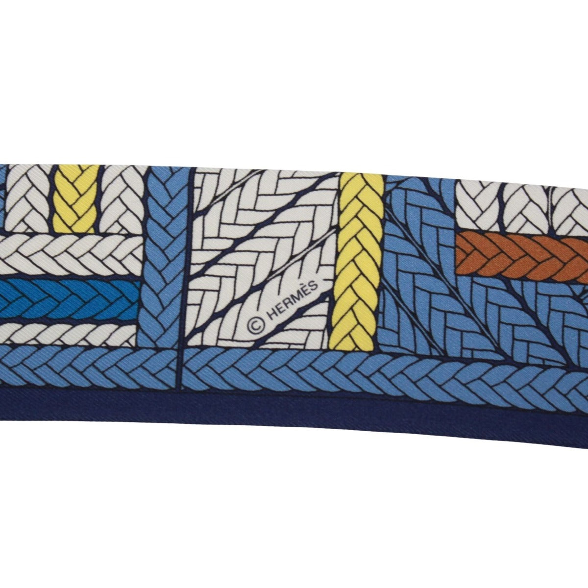 Hermes Twilly Tress Silk Yellow Scarf Yellow- Blue — view 5