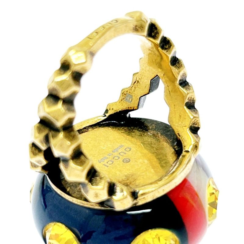 Gucci GP Rhinestone Vintage Web Ring Yellow 307431 Ring with Box