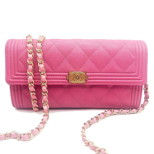 CHANEL Boy CC Flap Lambskin Wallet Chain Shoulder Crossbody Pink Gold