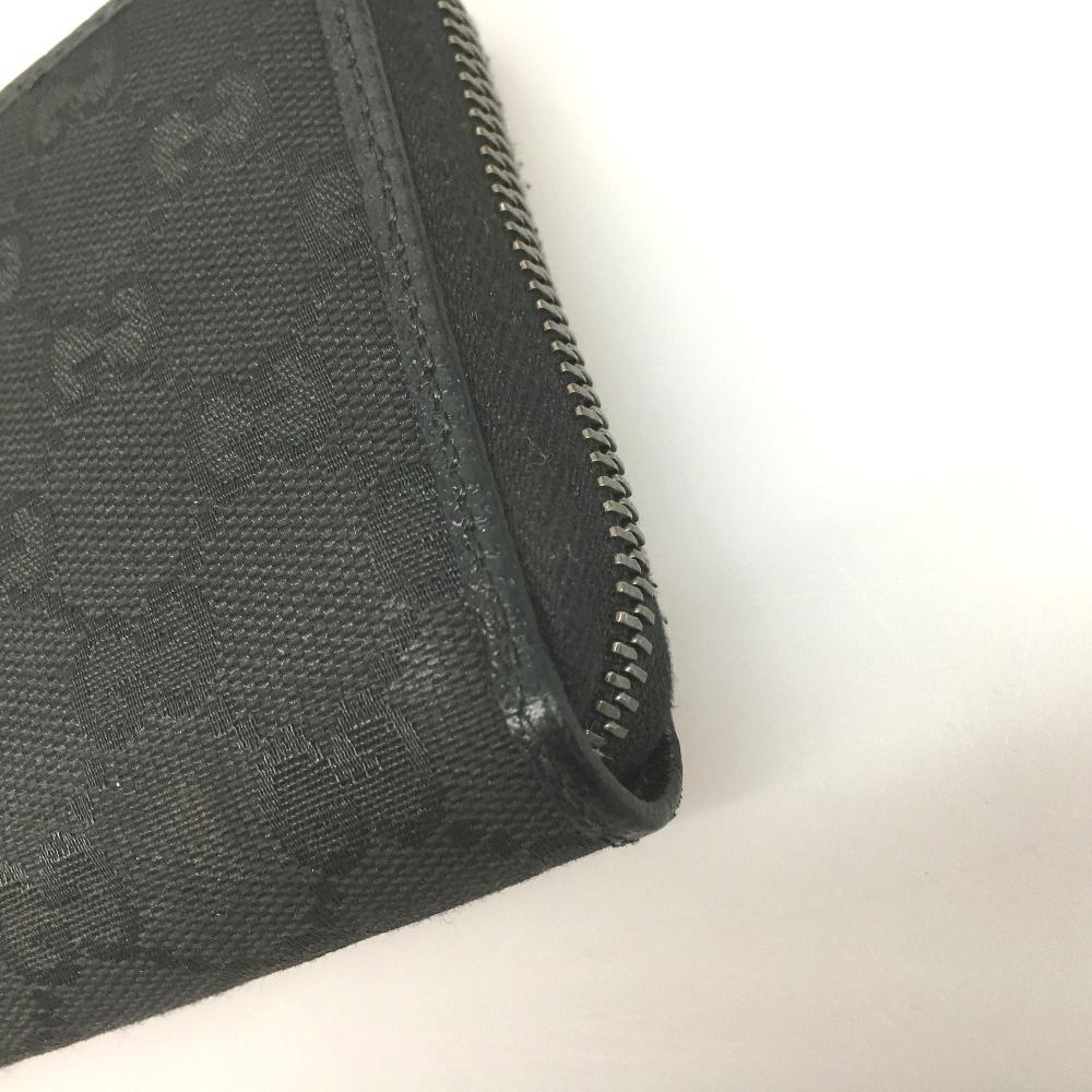 Gucci GG Canvas X Leather Round Zipper Long Wallet 307980 Black