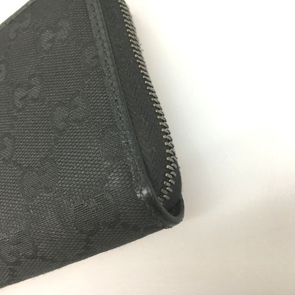 Gucci GG Canvas X Leather Round Zipper Long Wallet 307980 Black