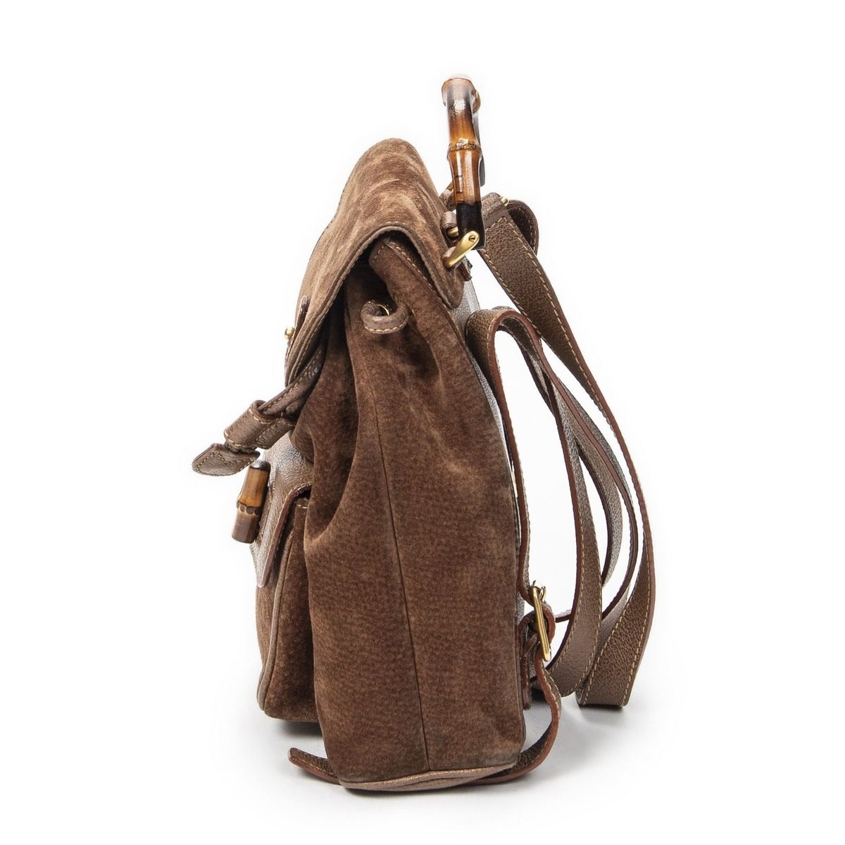 Gucci Mini Bamboo Backpack Brown Suede Leather — view 3