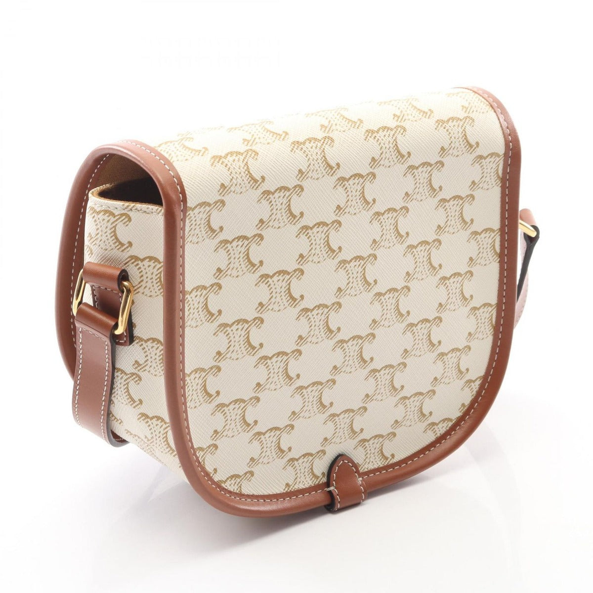 Celine Shoulder Bag Folco Triomphe White Brown Canvas — view 2