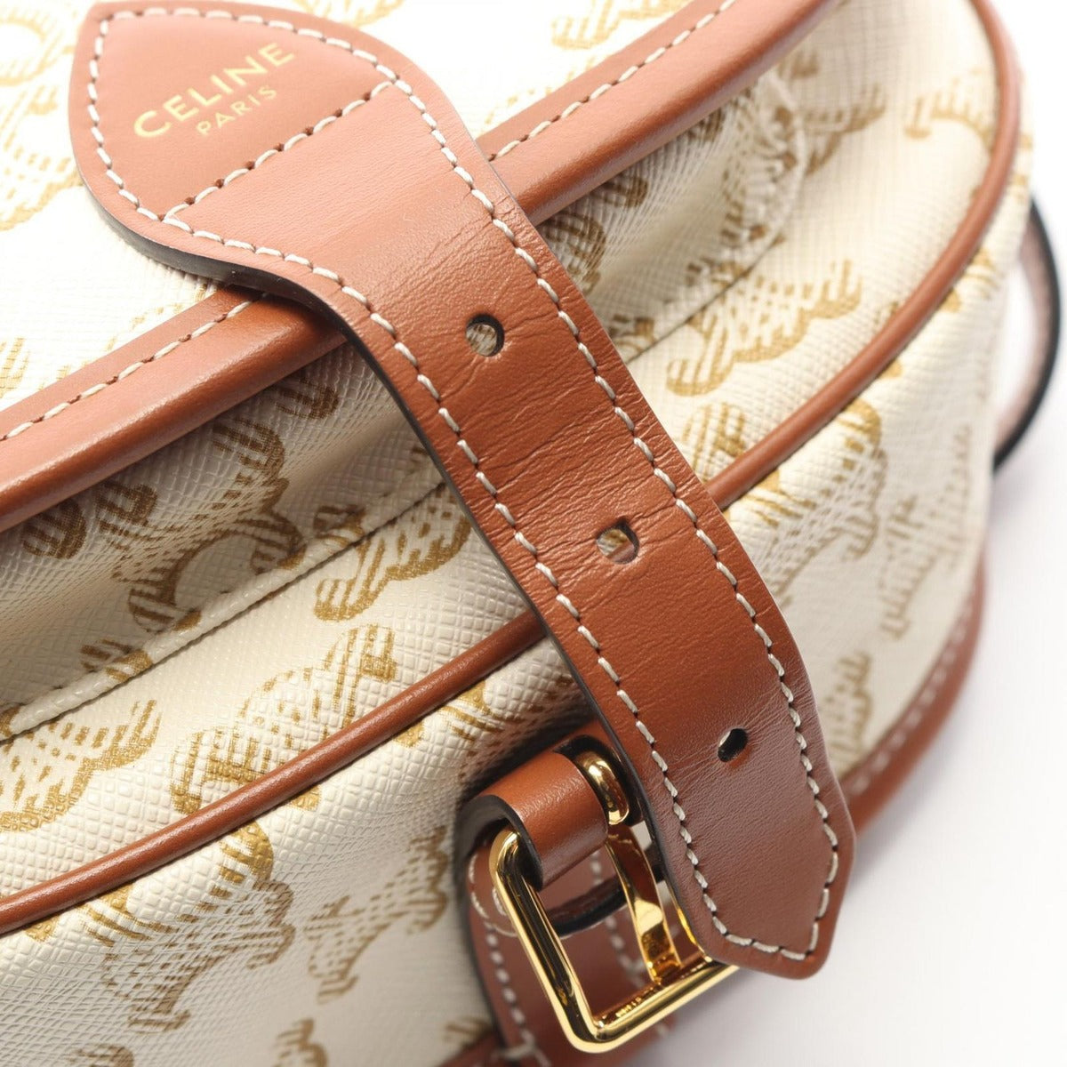 Celine Shoulder Bag Folco Triomphe White Brown Canvas — view 5