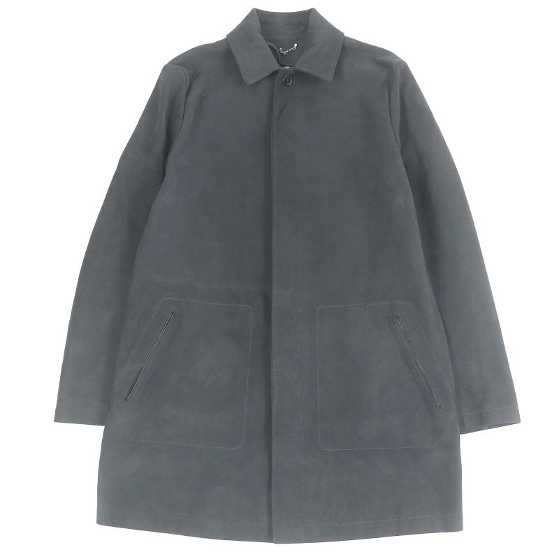 Louis Vuitton Sheepskin Fly Front Suede Leather Stencil Collar Coat Gray 46