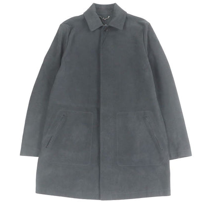Louis Vuitton Sheepskin Fly Front Suede Leather Stencil Collar Coat Gray 46