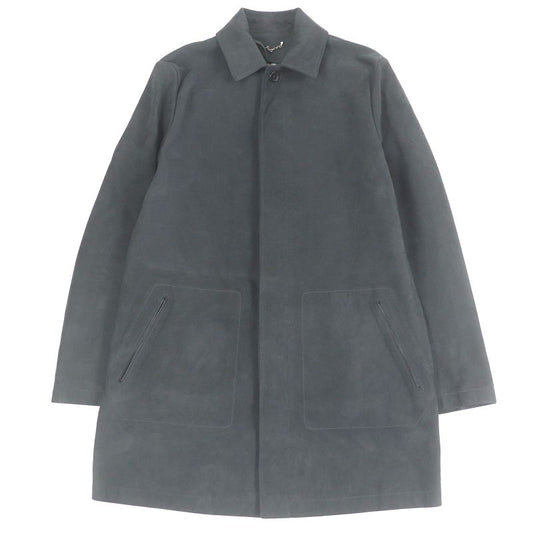 Louis Vuitton Sheepskin Fly Front Suede Leather Stencil Collar Coat Gray 46