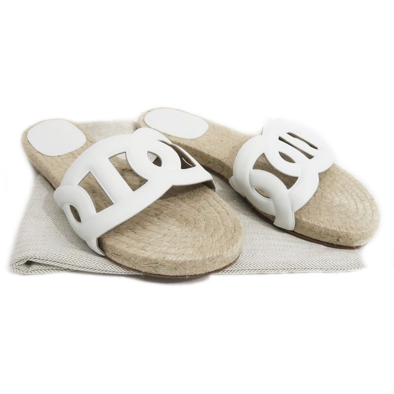 Hermes Espadrilles Sandals Famosa Size 36 White Natural Shoes — view 10