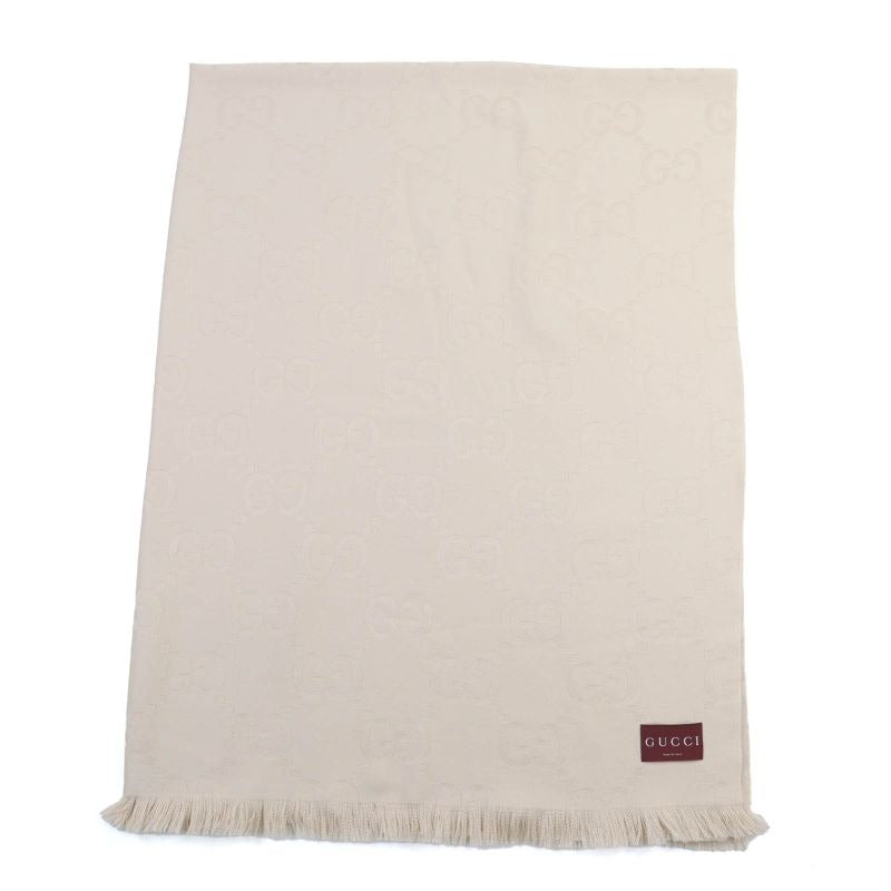 Gucci Wool Silk GG Jacquard Large Blanket Shawl Beige 135 180 cm