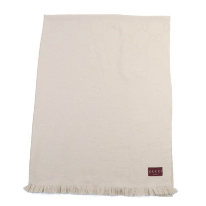 Gucci Wool Silk GG Jacquard Large Blanket Shawl Beige 135 180 cm