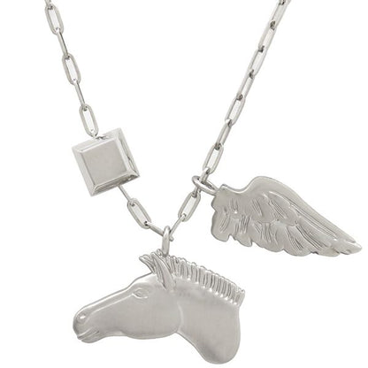 Hermes Necklace Talisman Pegasus Pendant Metal Silver [box
