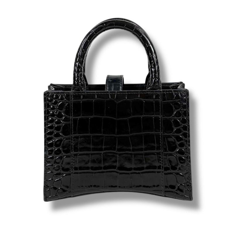 Balenciaga Hourglass Mini Handbag Black Croc Shape Pressed Leather