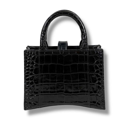 Balenciaga Hourglass Mini Handbag Black Croc Shape Pressed Leather