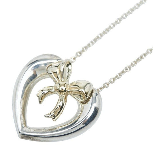 Tiffany & Co Heart Ribbon Combination Silver 18K Yellow Gold Necklace
