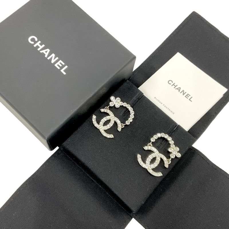 Chanel Earrings Earring Gold Coco Mark Flower Rhinestone