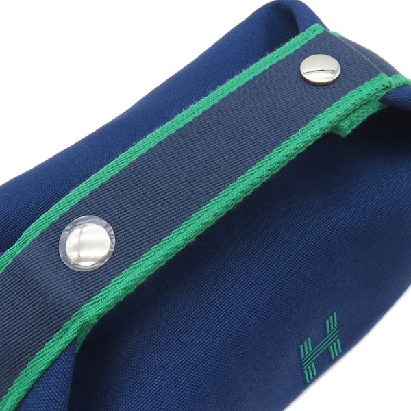 Hermes Pouch Brid a Black PM Toile Ash Marine Silver Hardware Navy Blue Handbag