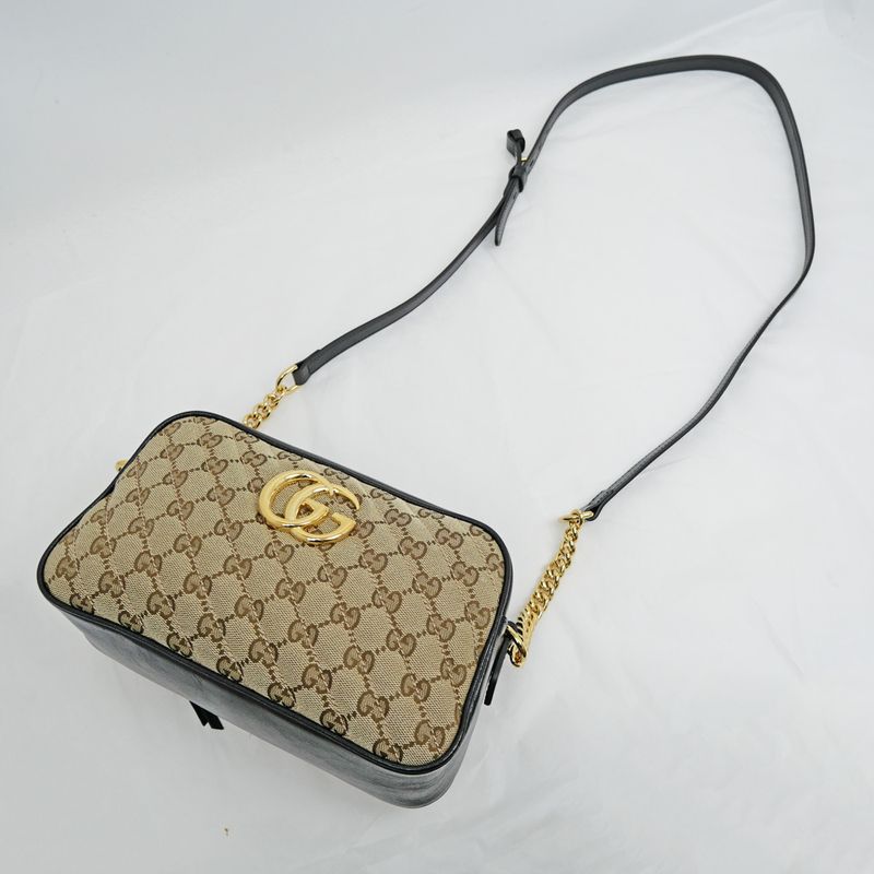 Gucci GG marmont Shoulder Bag Beige Black Quilted Canvas 447632 Women's