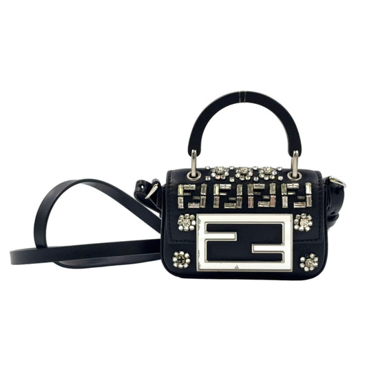 Fendi Nano Bucket Logo Charm Leather Silver Black Shoulder Bag