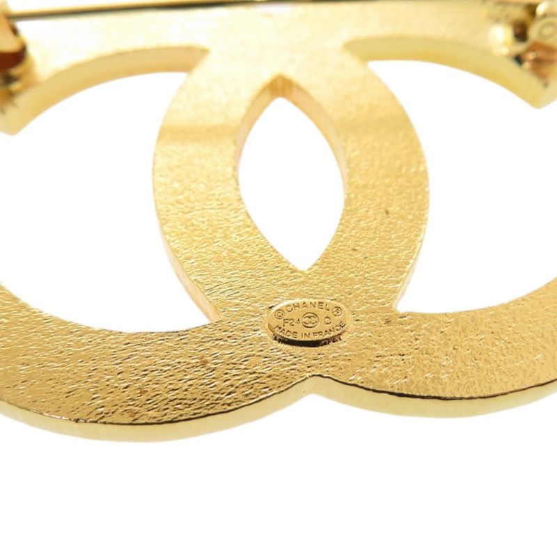 Chanel Bicolor Coco Mark Metal Gold Pink Brooch 0848 Chanel