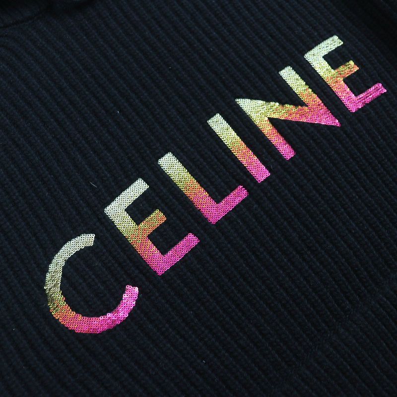 Celine 22AW 2a10x66q 100% Wool Embroidery Sequined Gradient Logo Knit Pullover