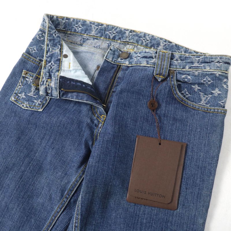 Louis Vuitton 100% Cotton Monogram Denim Pants Bottoms Indigo 38 Made In Italy