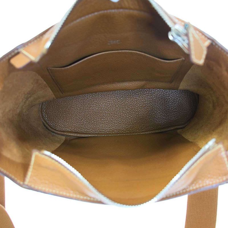 Hermes L Engraved 2008 Good News PM Leather Shoulder Bag Gold