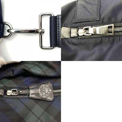 Prada Reversible Tote Shoulder Bag Handbag 2WAY Check Black Green Nylon Women