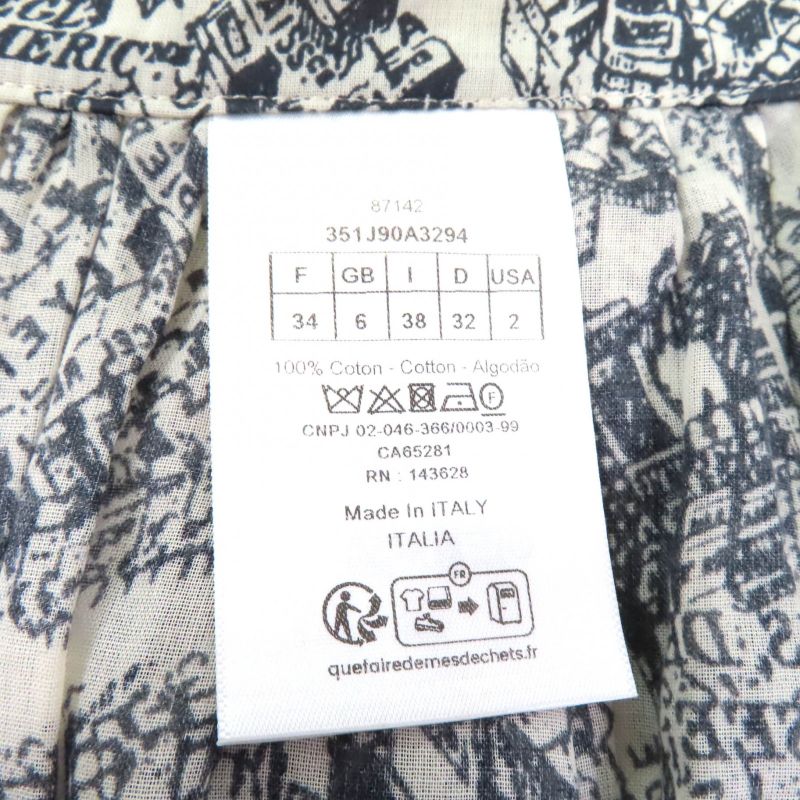 Christian DIOR 351j90a3294 100% Cotton Pleated Midi Plain Paris Skirt With