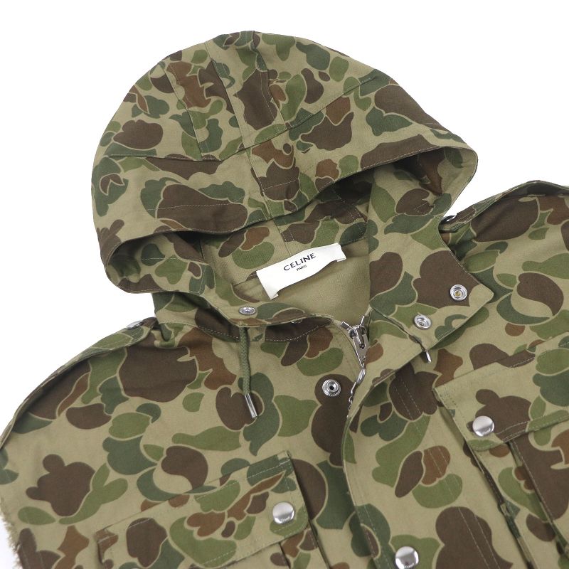 Celine 22SS 2w565060o 100% Cotton Camouflage Hooded Military Vest Khaki 50 Made