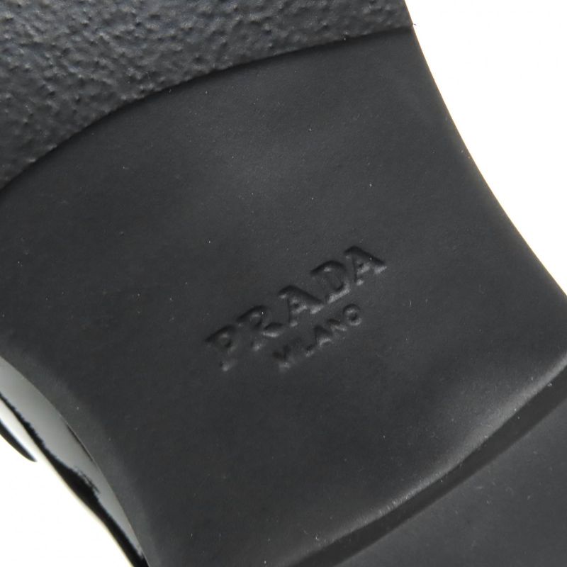 Prada 1d246m Chocolate Triangle Logo Patent Leather Loafers Black 34.5 W/box/sto