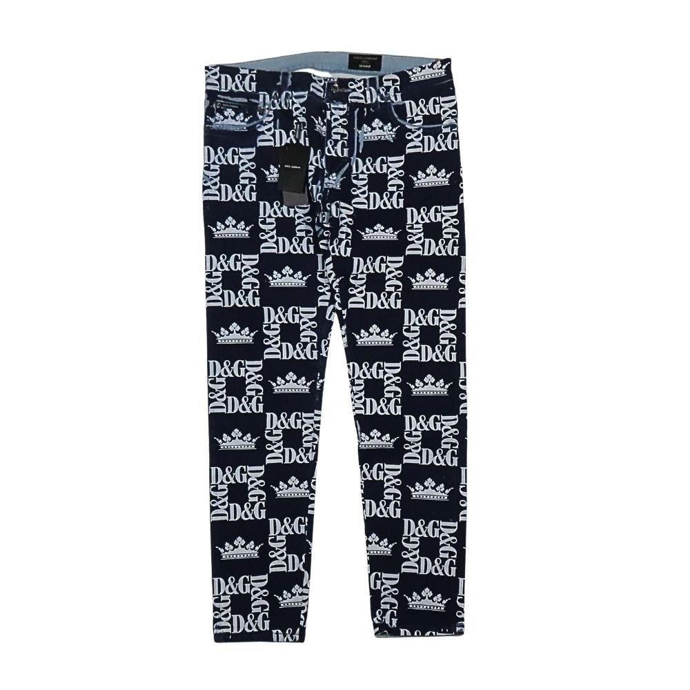 Dolce & Gabbana Crown D&glogo Monogram Lambskin Skinny Denim Pants 54 Large