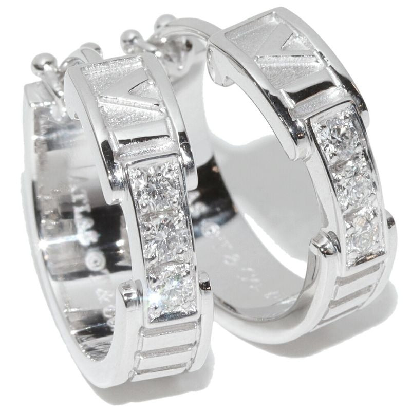 Tiffany & Co Earrings 18K White Gold Diamond 6 P Atlas Hoop