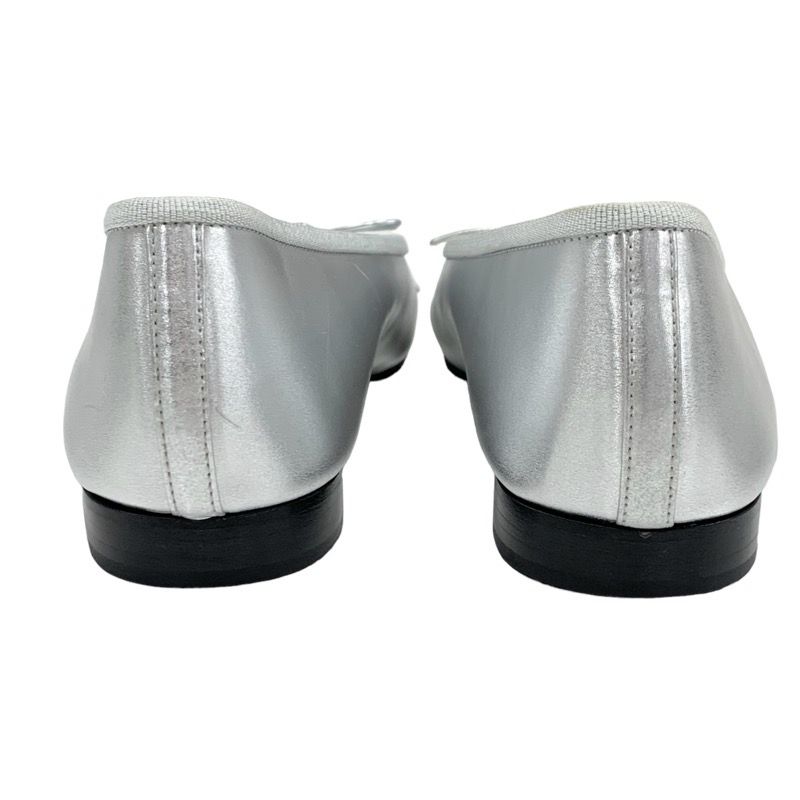 Chanel Flat Shoes Leather Fabric Silver Black Ballet Shoes Ballerina Coco Mark