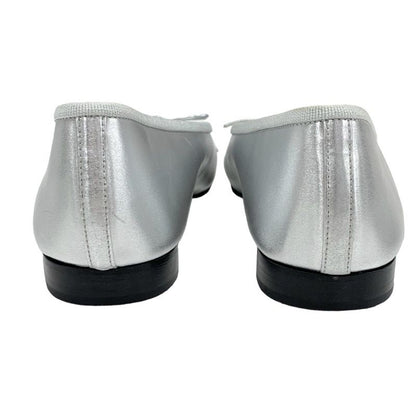 Chanel Flat Shoes Leather Fabric Silver Black Ballet Shoes Ballerina Coco Mark