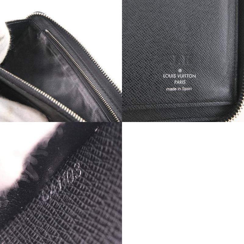 Louis Vuitton Zippy Wallet Vertical M32822 Taiga Black Ca1103 Unisex Long Wallet