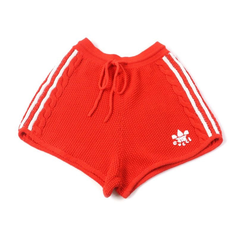 Gucci Adidas Linen Cotton Trefoil Embroidered Knit Shorts Orange