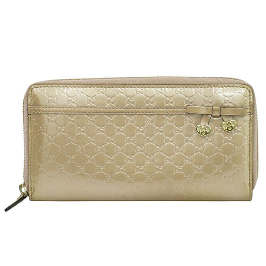 Authentic Gucci Micro Guccissima Patent Leather Round Zipper Long Wallet
