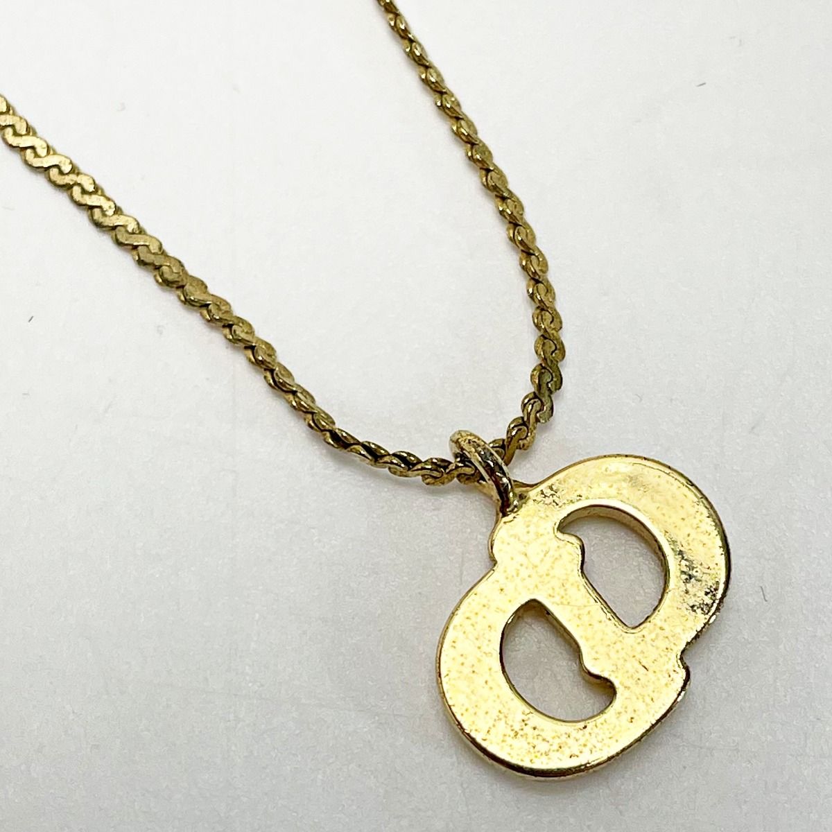Christian Dior CD Logo Necklace Gold Rhinestone GP Women's Accessories