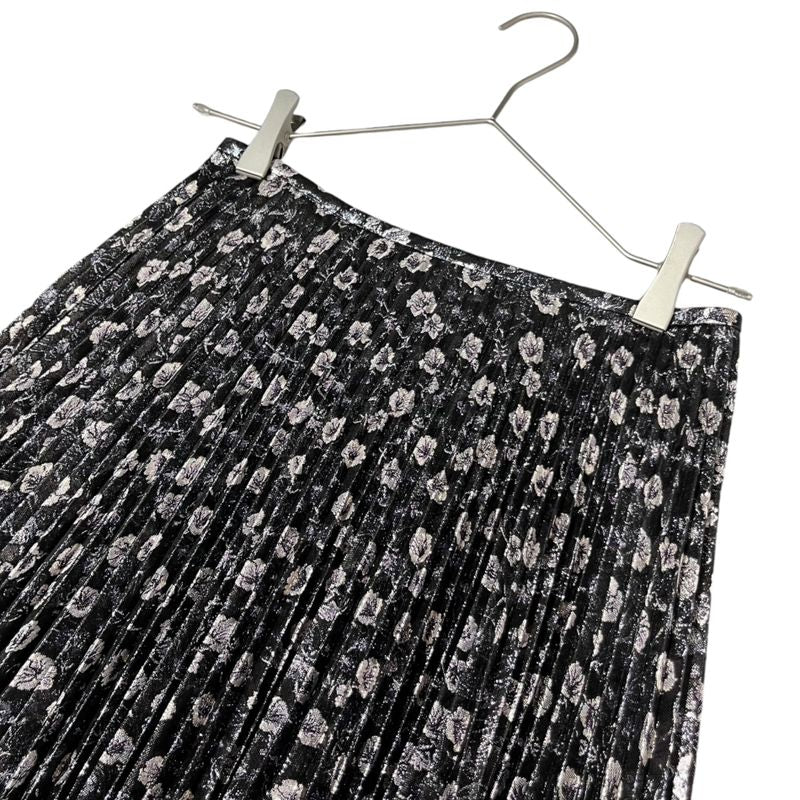 Prada 18ss Lame Pleated Jacquard Skirt P166n 36(about S) Black×silver