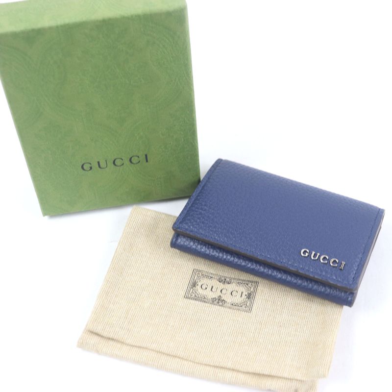 Gucci 771152 Logo Silver Hardware Bifold Leather Card Case Business Card Holder
