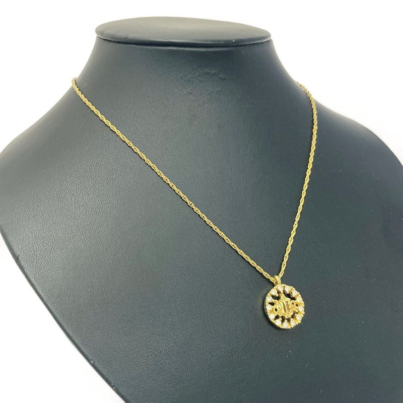 Dior GP Rhinestone Logo Emblem Round Necklace Gold 445537 Necklace