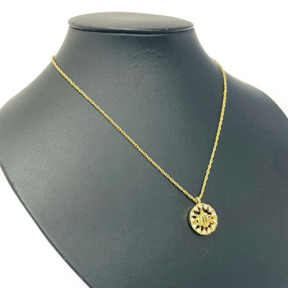 Dior GP Rhinestone Logo Emblem Round Necklace Gold 445537 Necklace