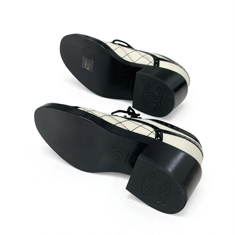 Chanel Loafers Leather Shoes Patent Fabric White Black Here Mark Lace Up Shoes