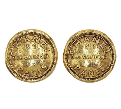 Chanel Logo Round Earrings