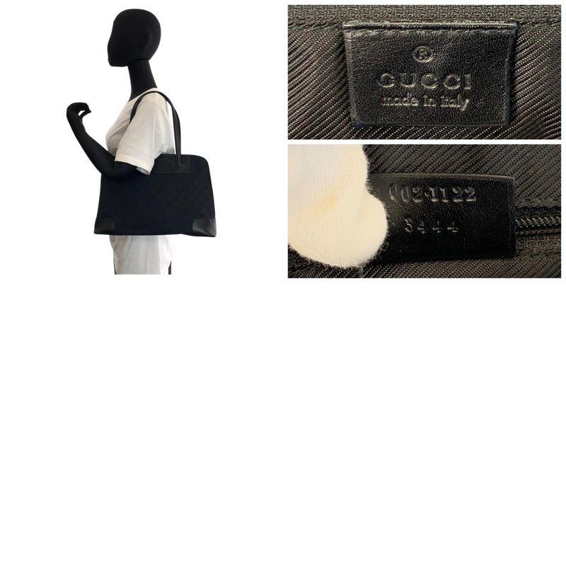 Gucci Black Gold Hardware GG Canvas/leather 002 1122 Tote Bag Shoulder Bag