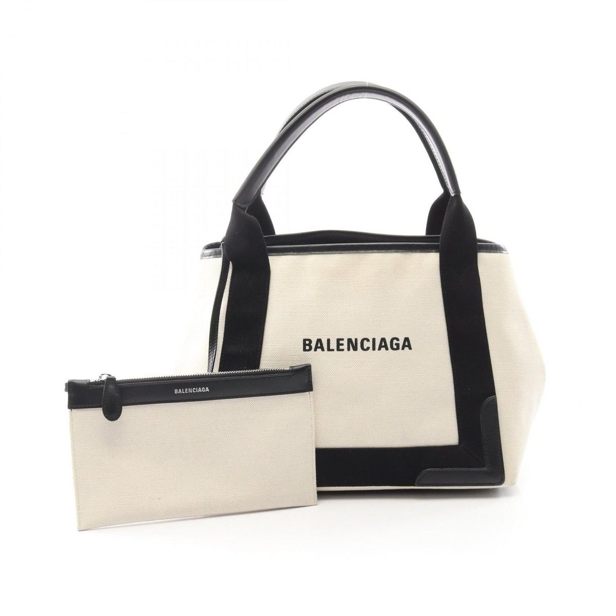 Balenciaga Tote Navy Cabas S Natural Black Canvas Leather