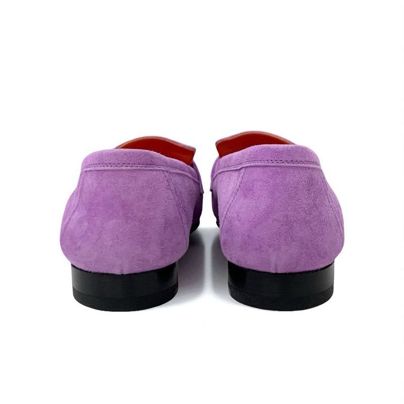 Hermes Royale Loafer Leather Shoes Suede Purple Moccasin Flat Hhardware